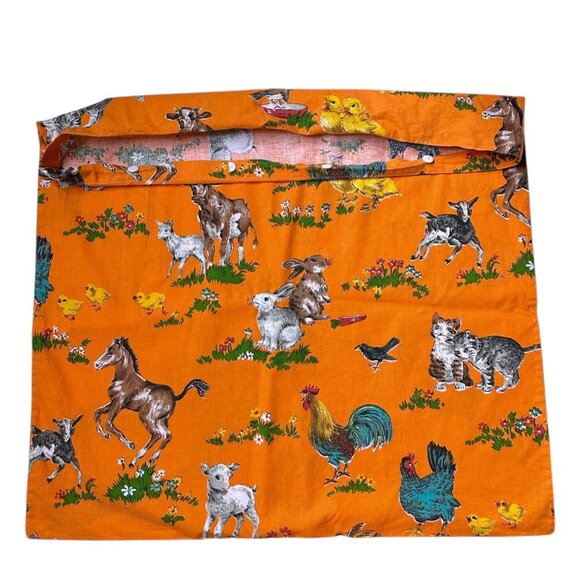 Vintage farm animal print pillow cover horse rabbit goat chicken pattern cute. - Picture 2 of 7